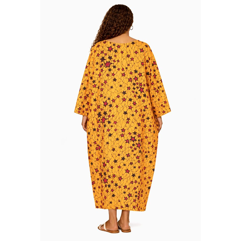 Yellow Ankara Free Flow Maxi Dress Bold Star Print Kaftan