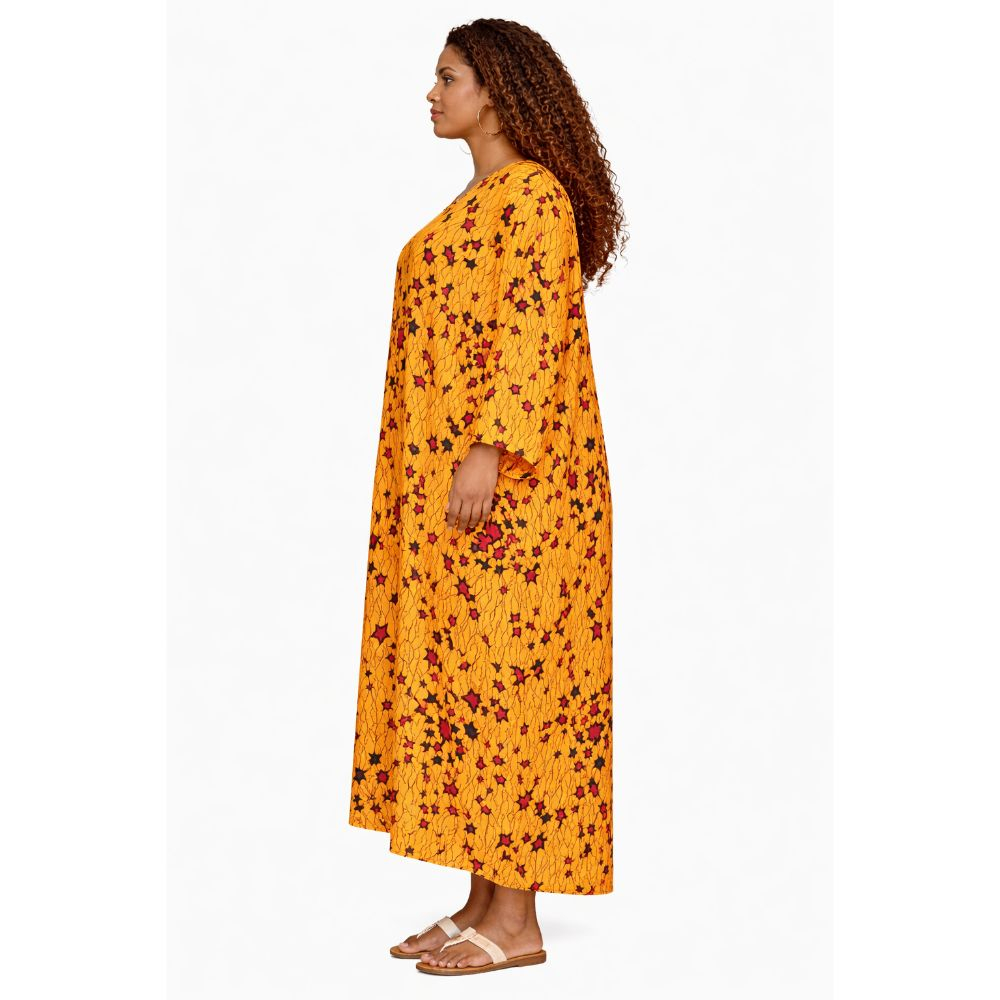 Yellow Ankara Free Flow Maxi Dress Bold Star Print Kaftan