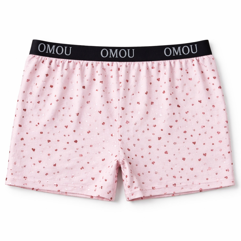 Mini Heart Print Boxer Shorts with Elastic Waistband    Light Pink