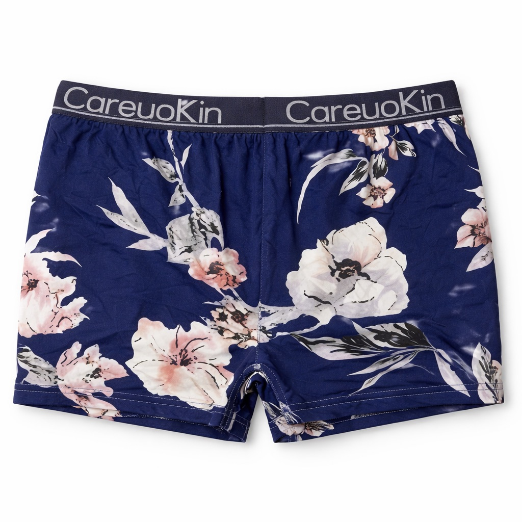 Floral Print Boxer Shorts with Elastic Waistband   Navy Blue