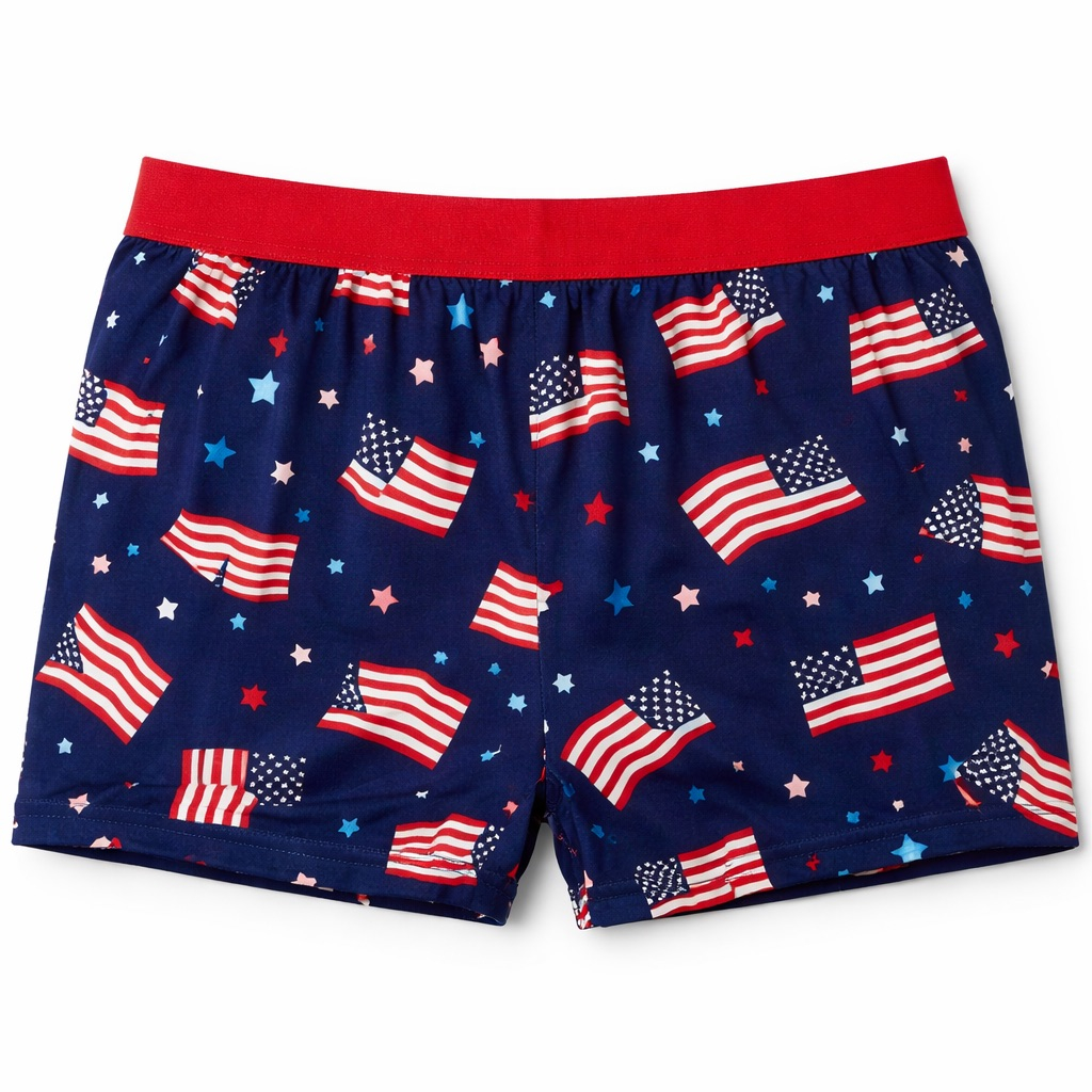Flag and Star Print Boxer Shorts with Elastic Waistband
