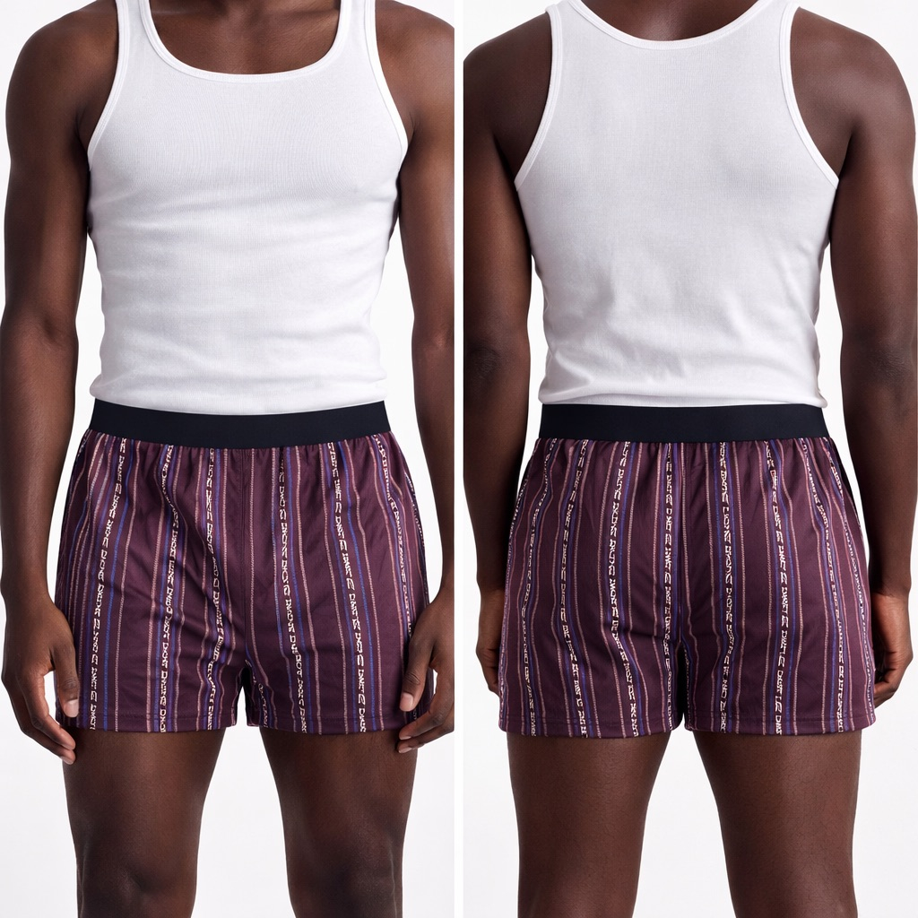 Striped Print Boxer Shorts with Elastic Waistband