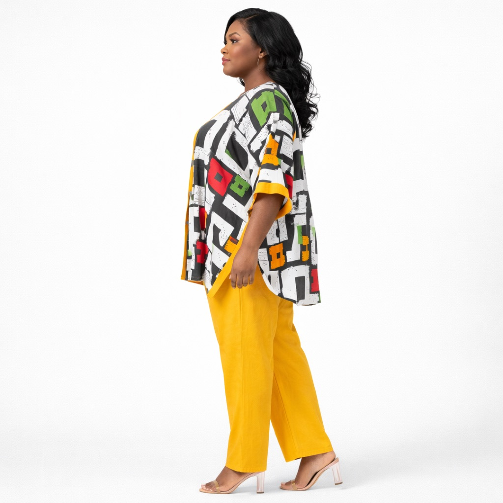 Womens Stylish Multicolor Abstract Print Two Piece ece Trouser Set