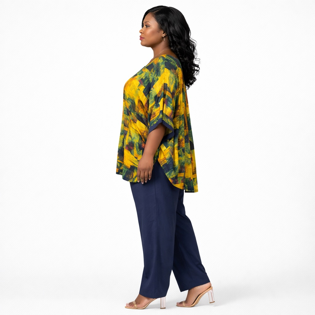 Womens Elegant Abstract Print Loose Top and Plain Trouser Two Piece Set