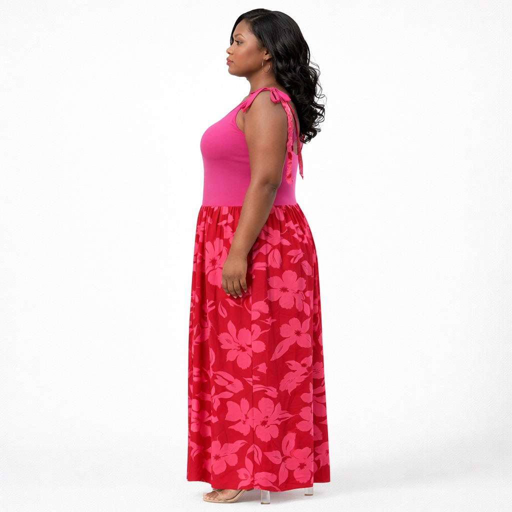 Floral Print Sleeveless Maxi Dress with Tie Shoulder