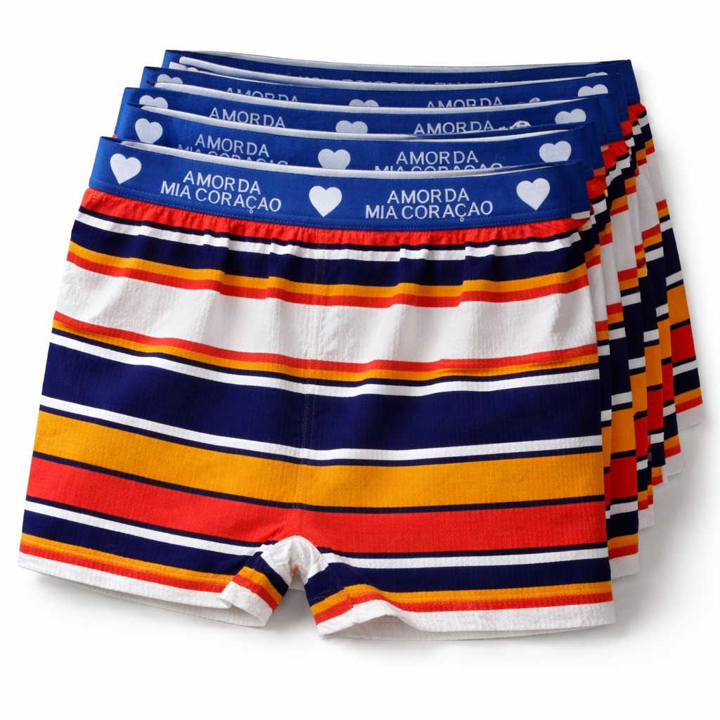 Multicolor Stripe Print Boxer Shorts with Elastic Waistband