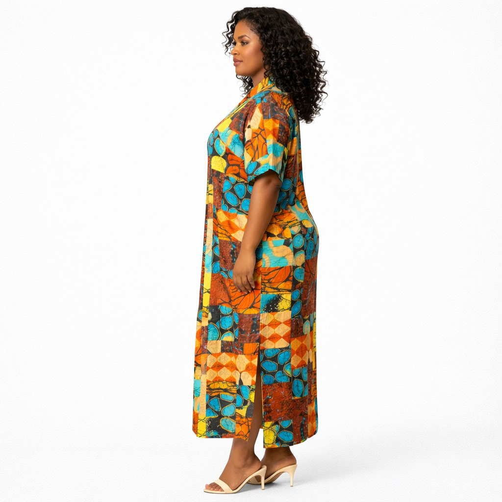Abstract Patchwork Print Kimono Kaftan dress