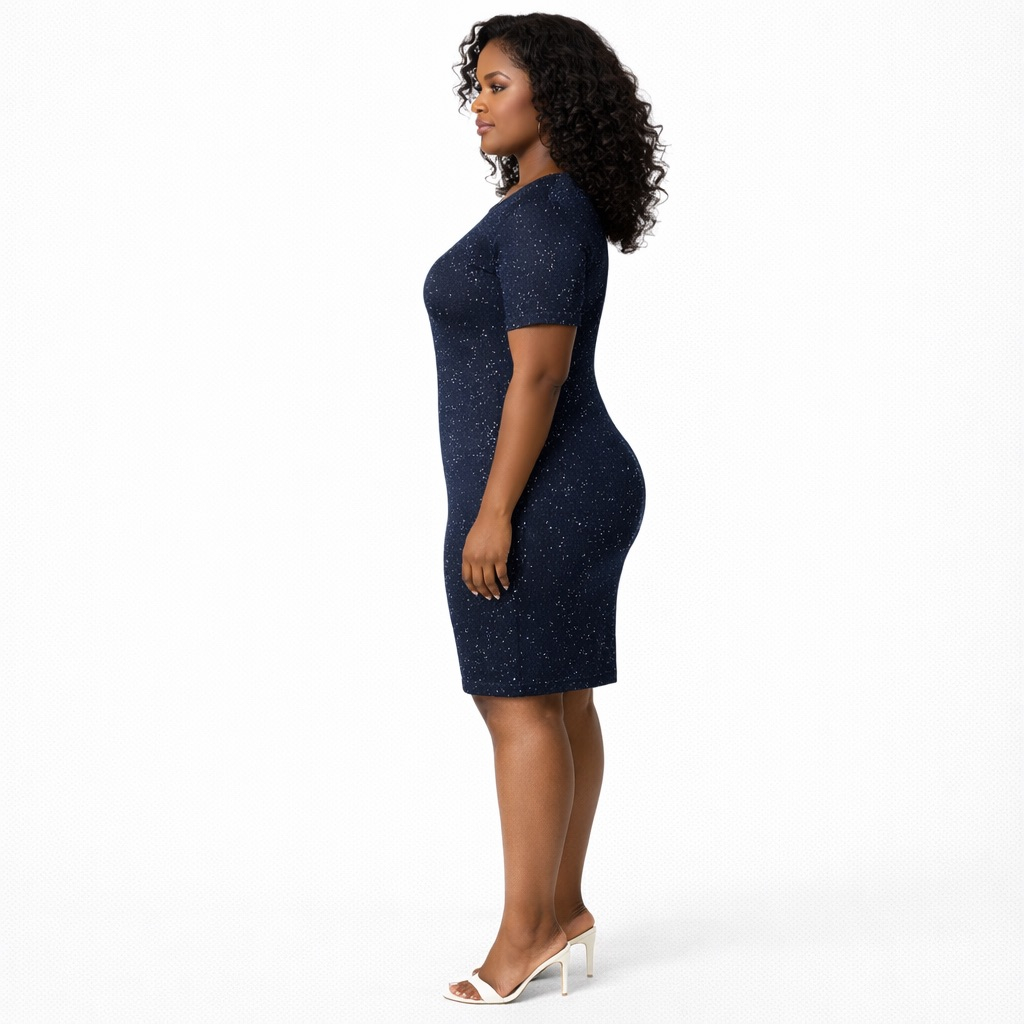 Navy Blue Sparkle Bodycon Mini Dress with Short Sleeves