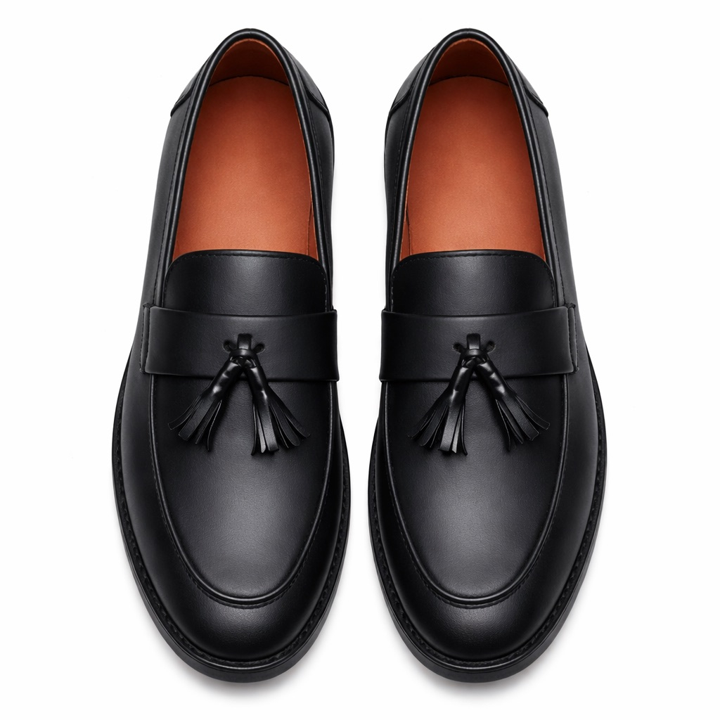Matte Black Classic Leather Tassel Loafers