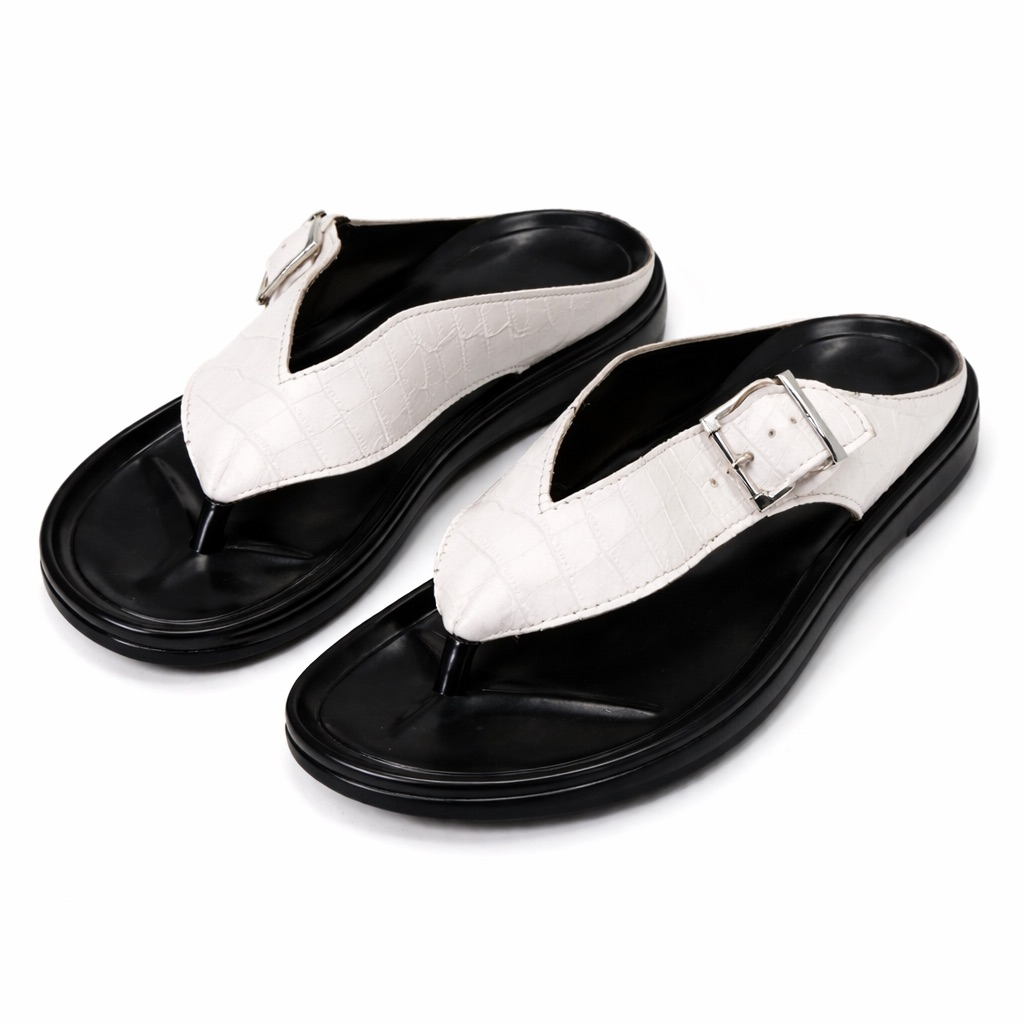 Croc Texture Buckle Strap Toe Post Sandals