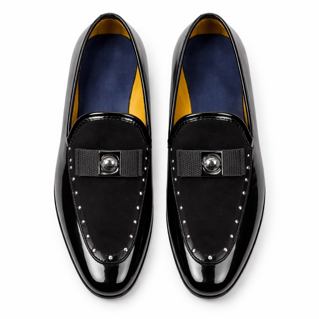 Patent Leather Loafers with Stud Detail and Strap Accent
