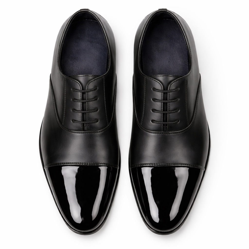 Cap Toe Leather Oxford Shoes with Patent Finish
