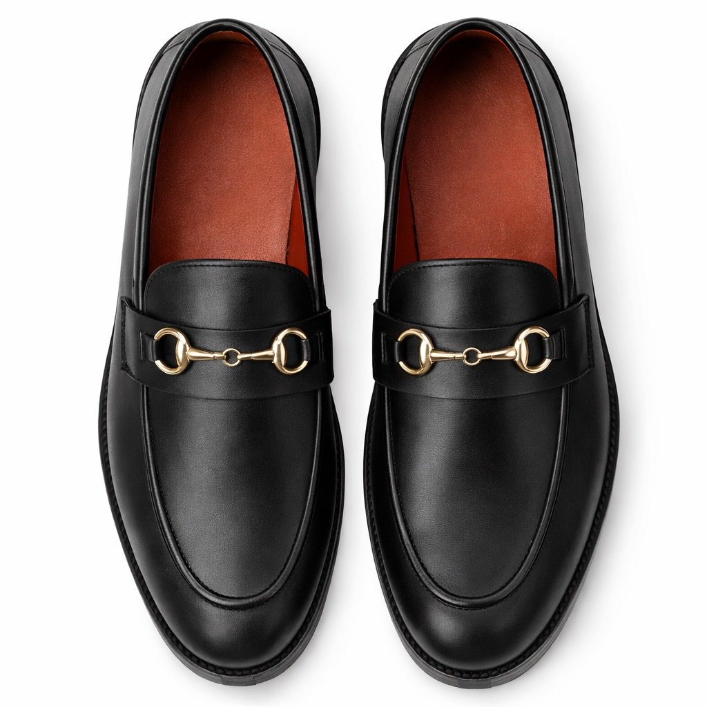 Matte Leather Loafers with Gold Bit and Rugged Sole