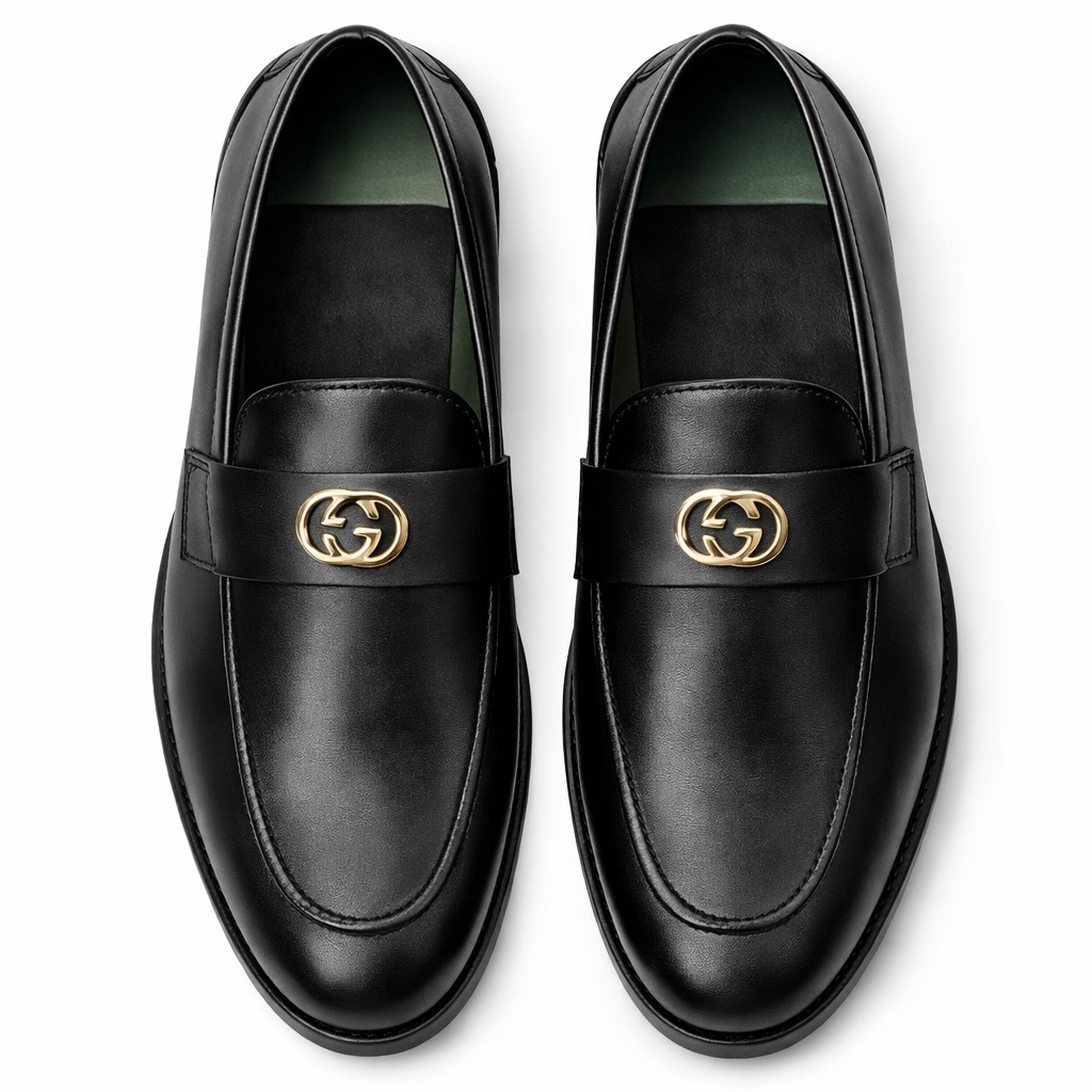 Classic Leather Loafers  with Gold Logo Detail