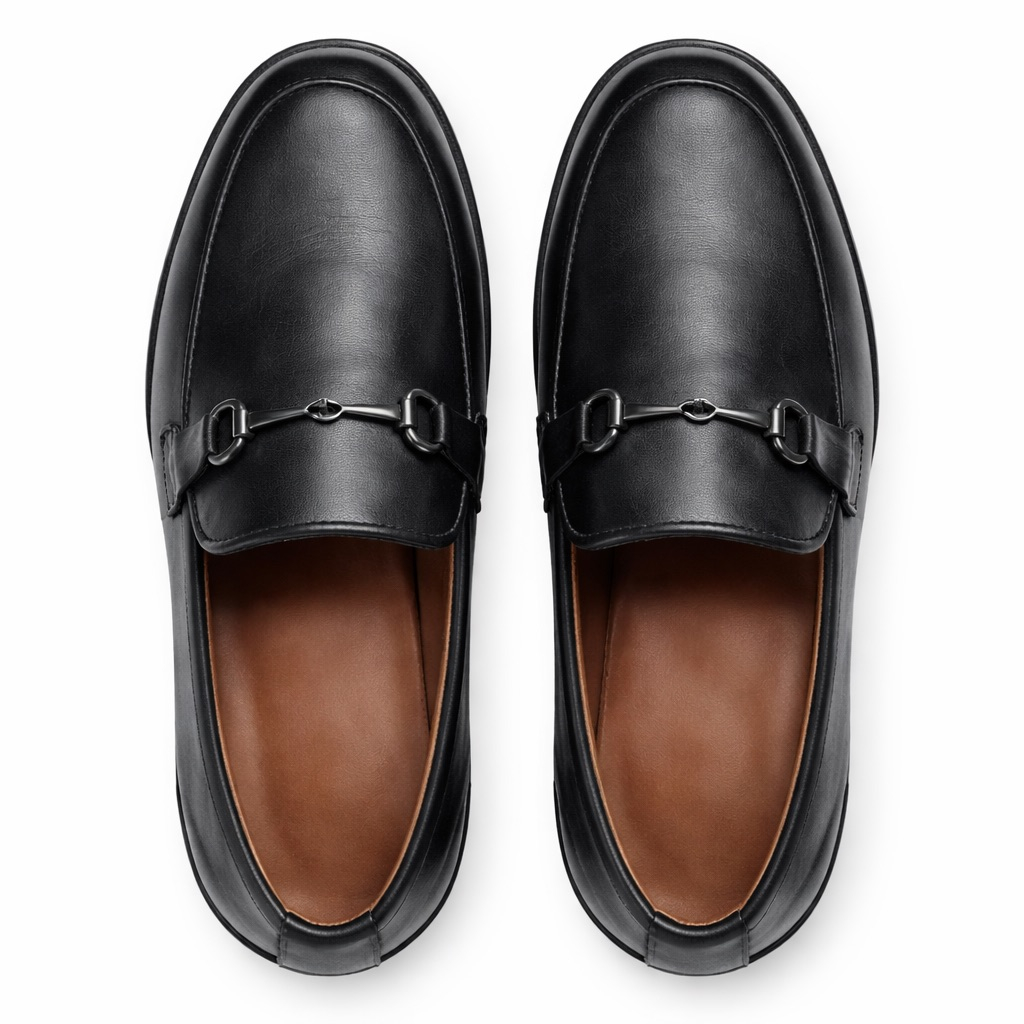 Minimal Leather Loafers with Black Bit Detail    Black
