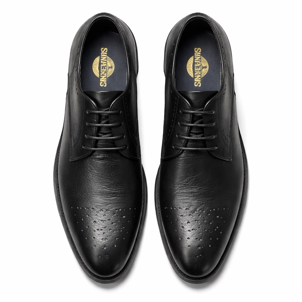 Classic Black Leather Derby Brogue Shoes