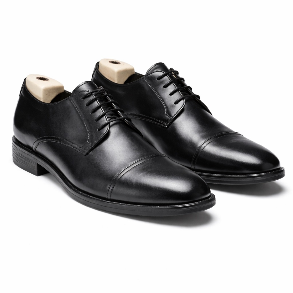 Classic Black Leather Cap Toe Oxford Shoes