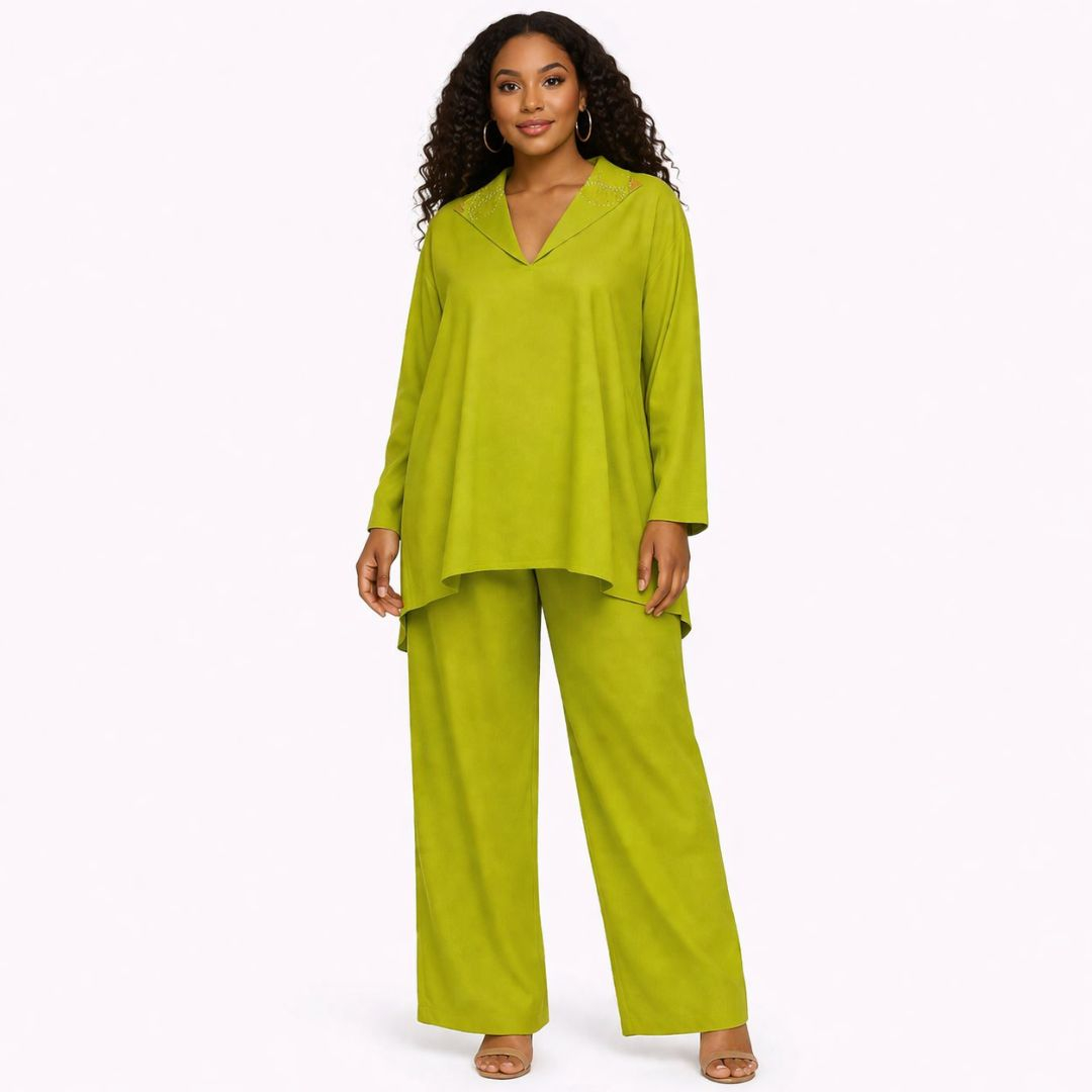 Women Lime Green Two Piece Relaxed Fit Outfit Set