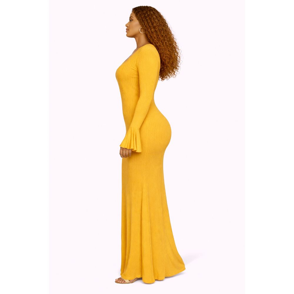 Vibrant Yellow Textured Dress with Elegant Details