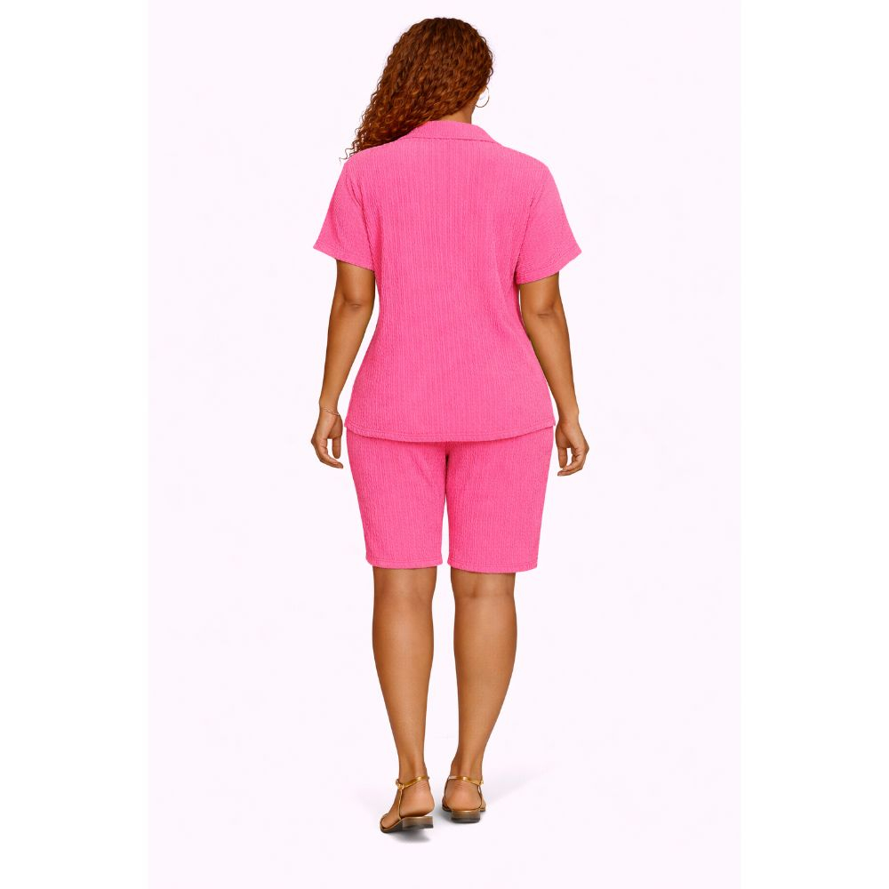 Pink Pleated Short Set Lounge Outfit