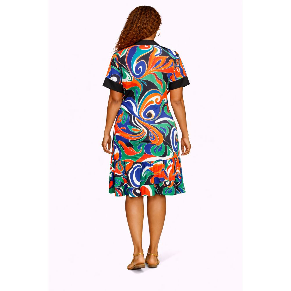 Vibrant Abstract Print Dress with Tassel Detail