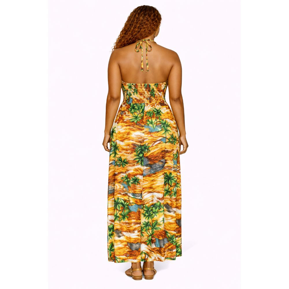 Women Tropical Print Maxi Dress Smocked Summer Outfit