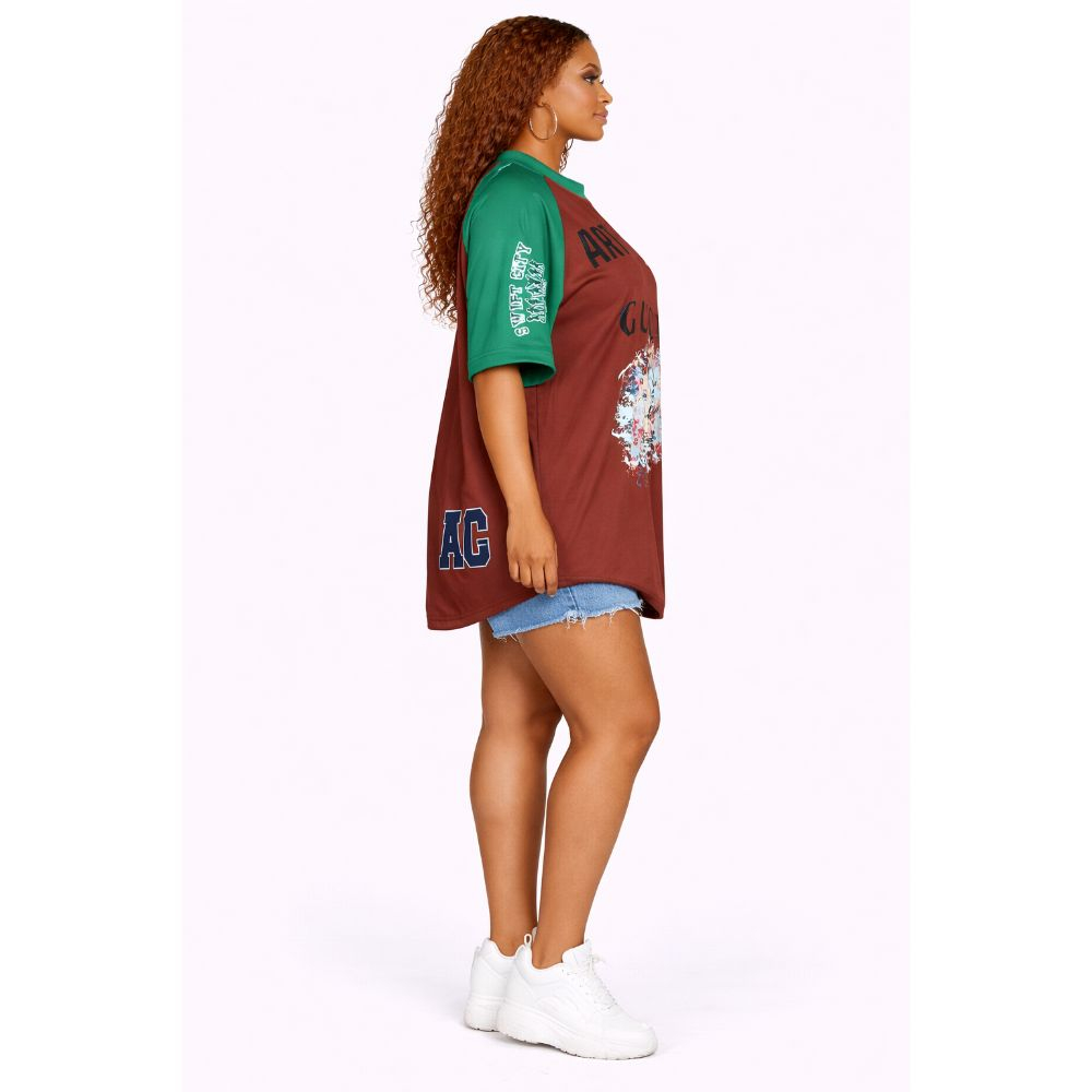 Brown And Green Graphic Print T Shirt