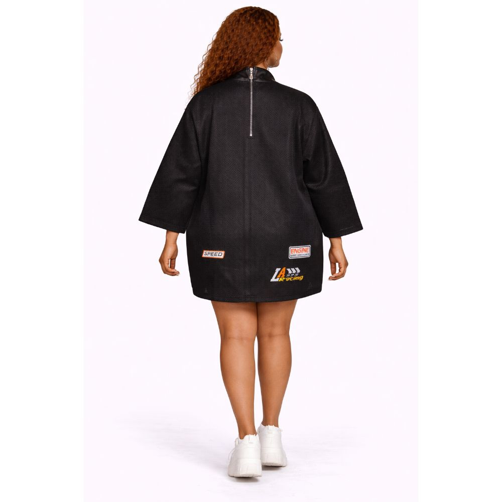 Black Sport Zip Up Jersey Top With Number Print