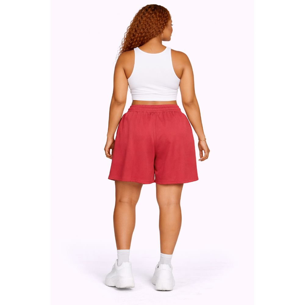 Casual Red Shorts with Cartoon Graphic and Adjustable Fit