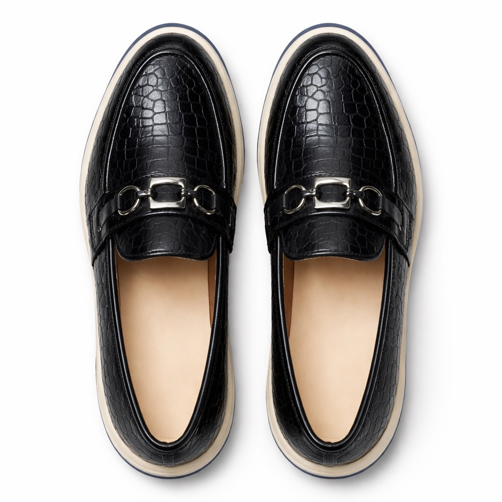 Mens Premium Black Crocodile Texture Loafers