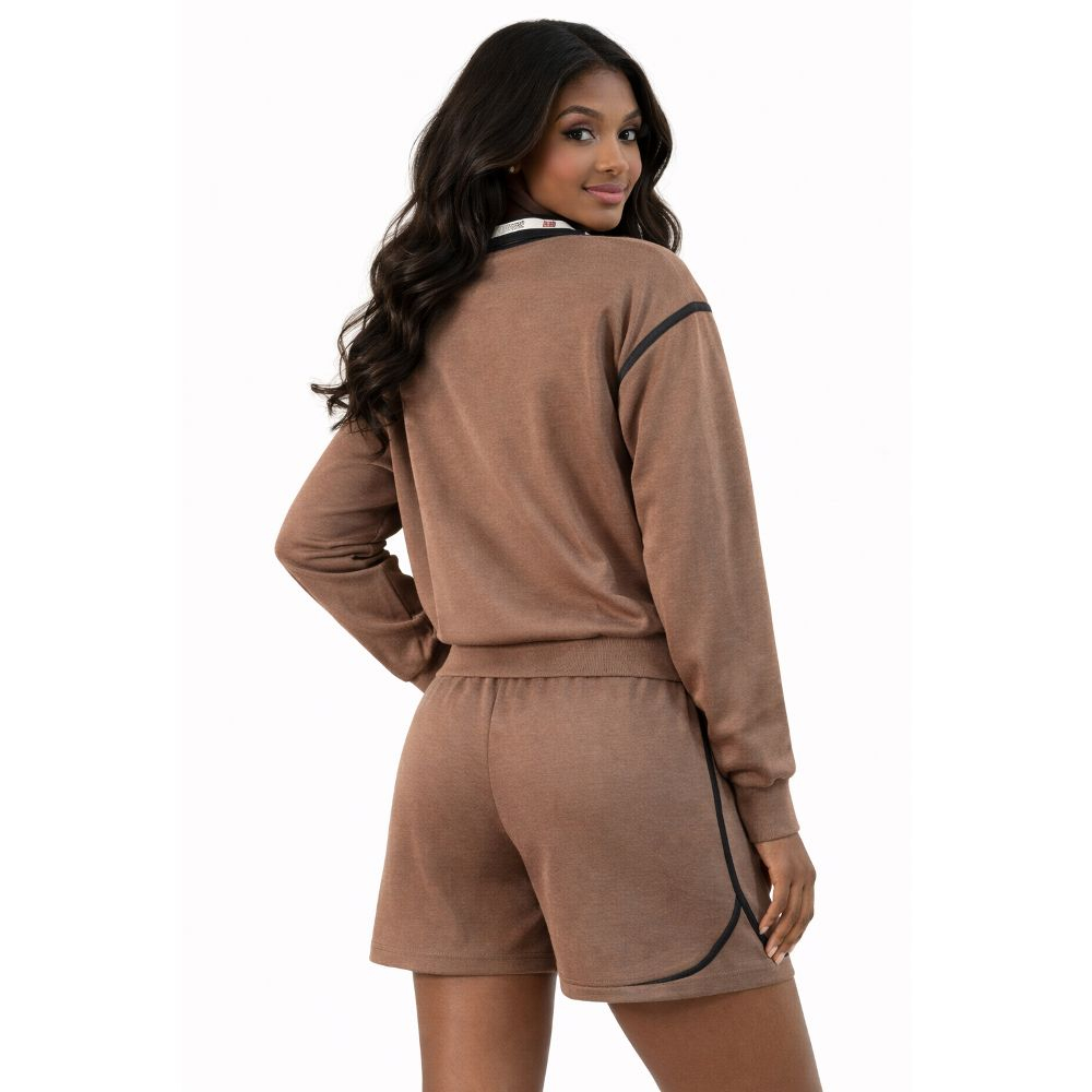 Womens Brown Athleisure Two Piece Shorts Set