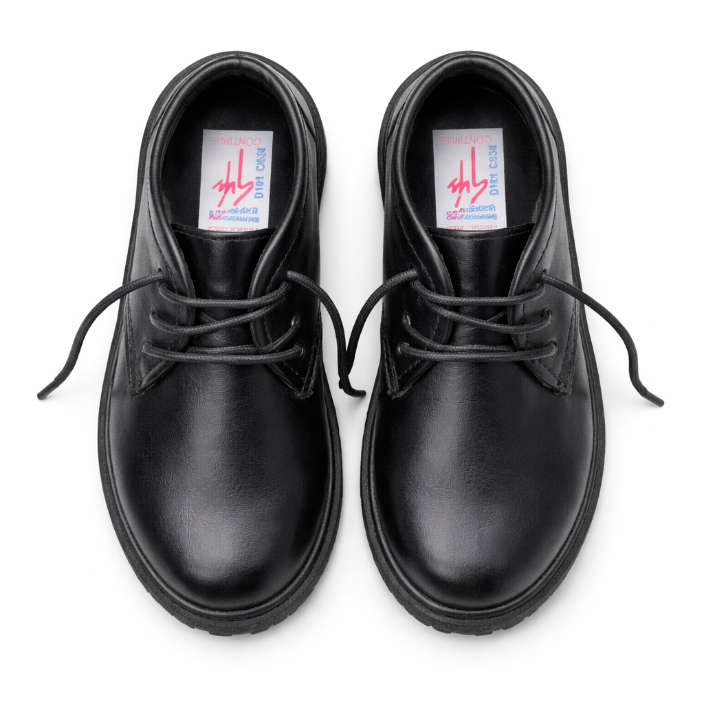 Classic Leather Lace Up Chunky Sole Shoes   Black    For Kids