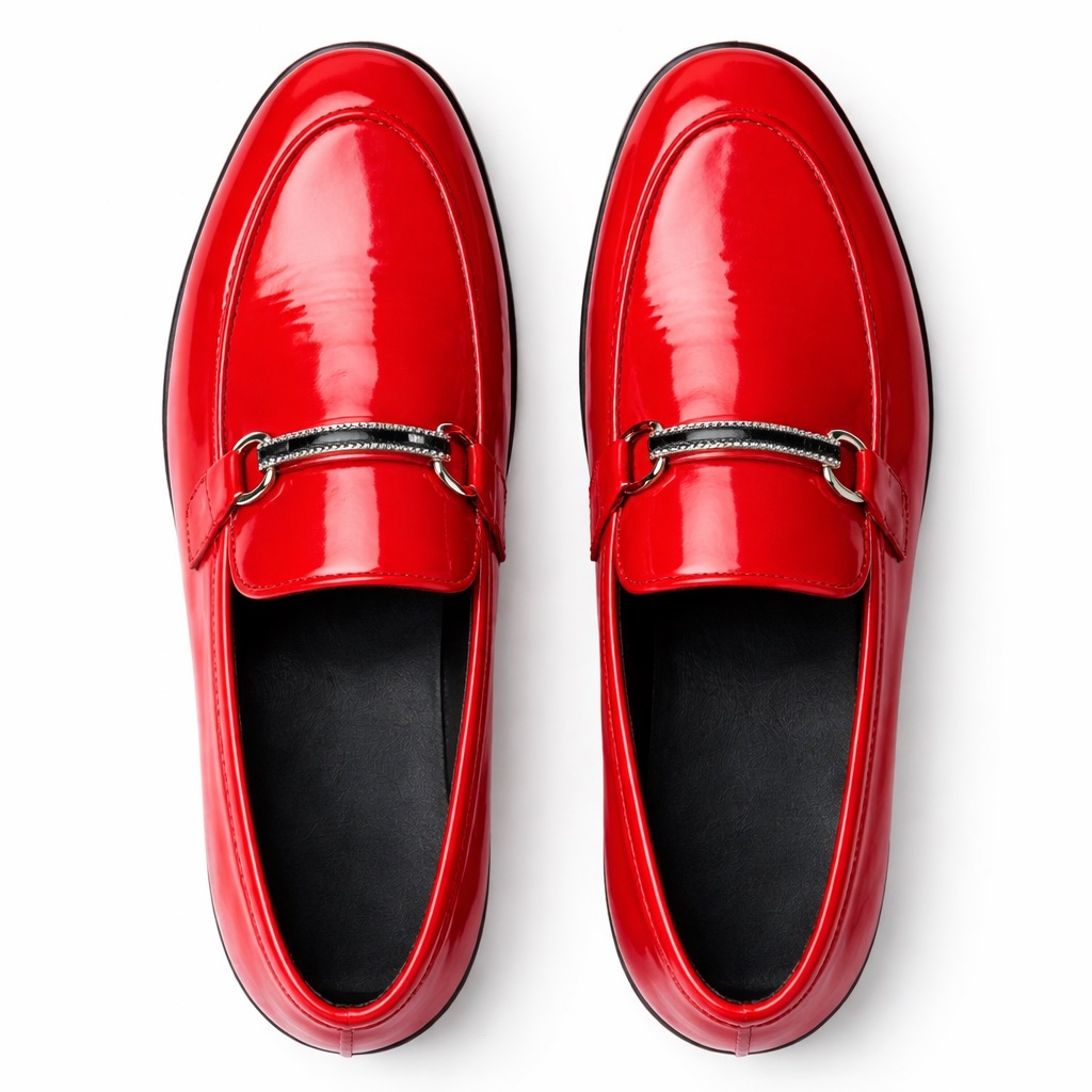 Glossy Patent Leather Metal Detail Loafers    Red