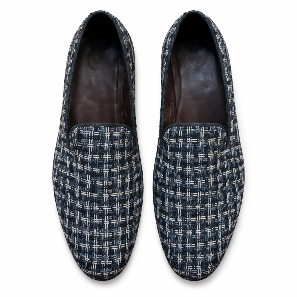 Textured Fabric Slip On Loafers     Blue