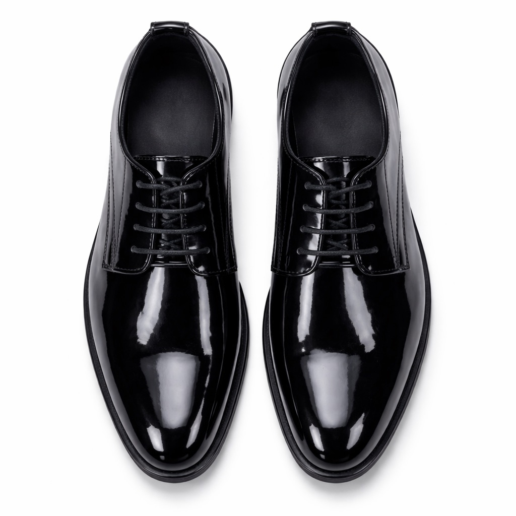 Glossy Patent Leather Lace Up Formal Shoes      Black