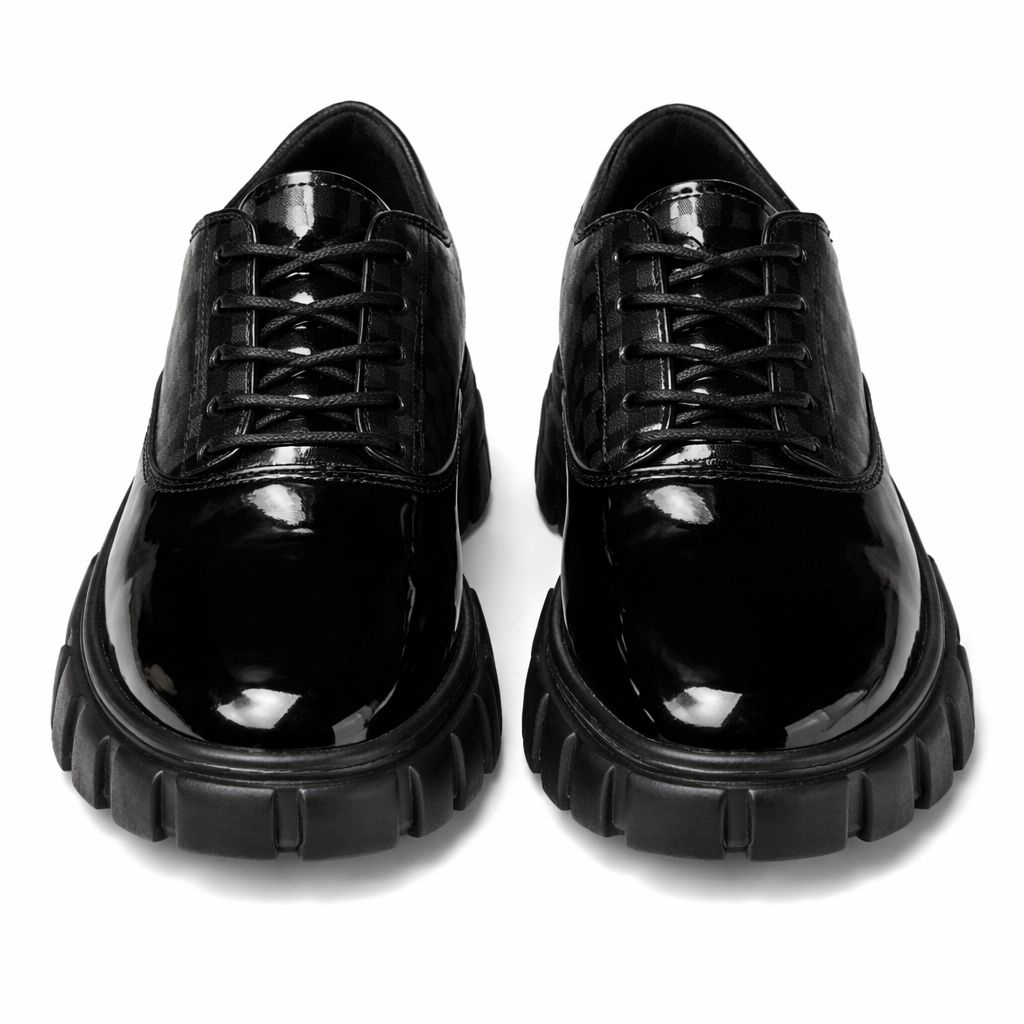 Glossy Black Lace Up Shoes with Chunky Sole