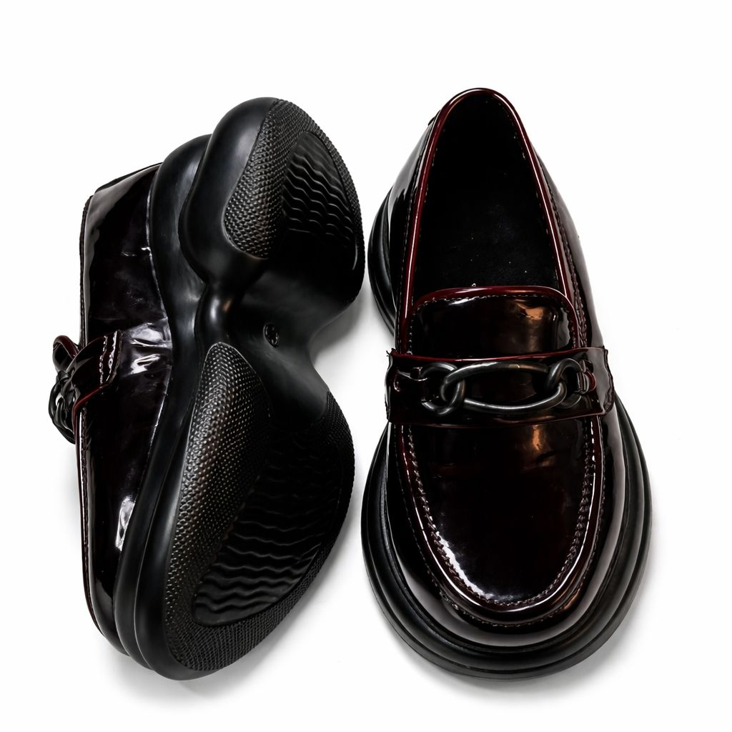 Glossy Burgundy Black Loafers with Metal Bit