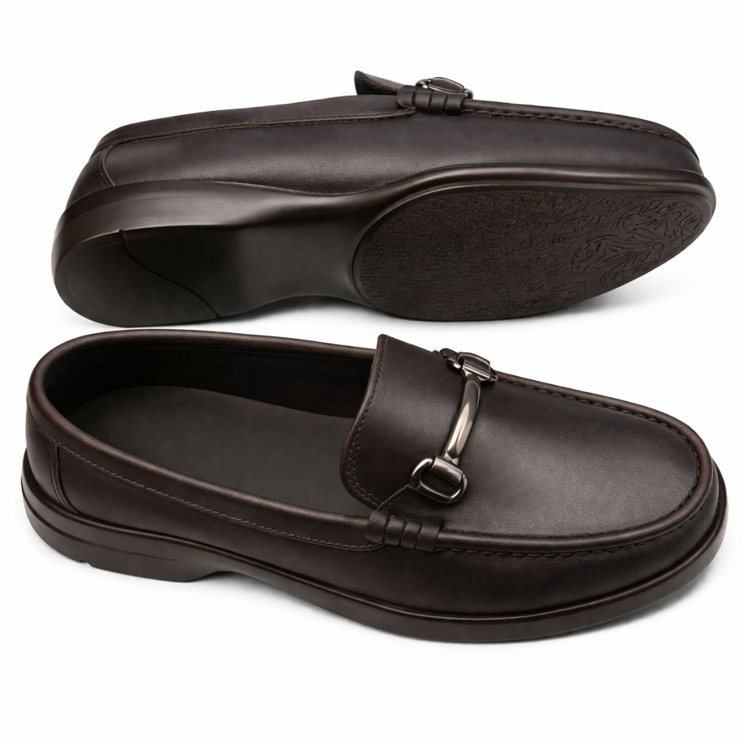 Classic Brown Leather Loafers with Metal Bit