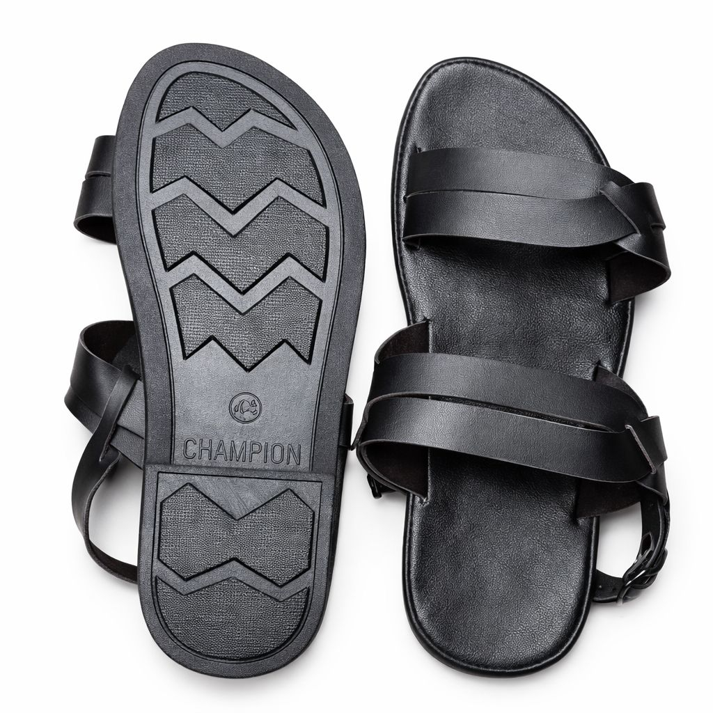 Mens Black Leather Multi Strap Sandals