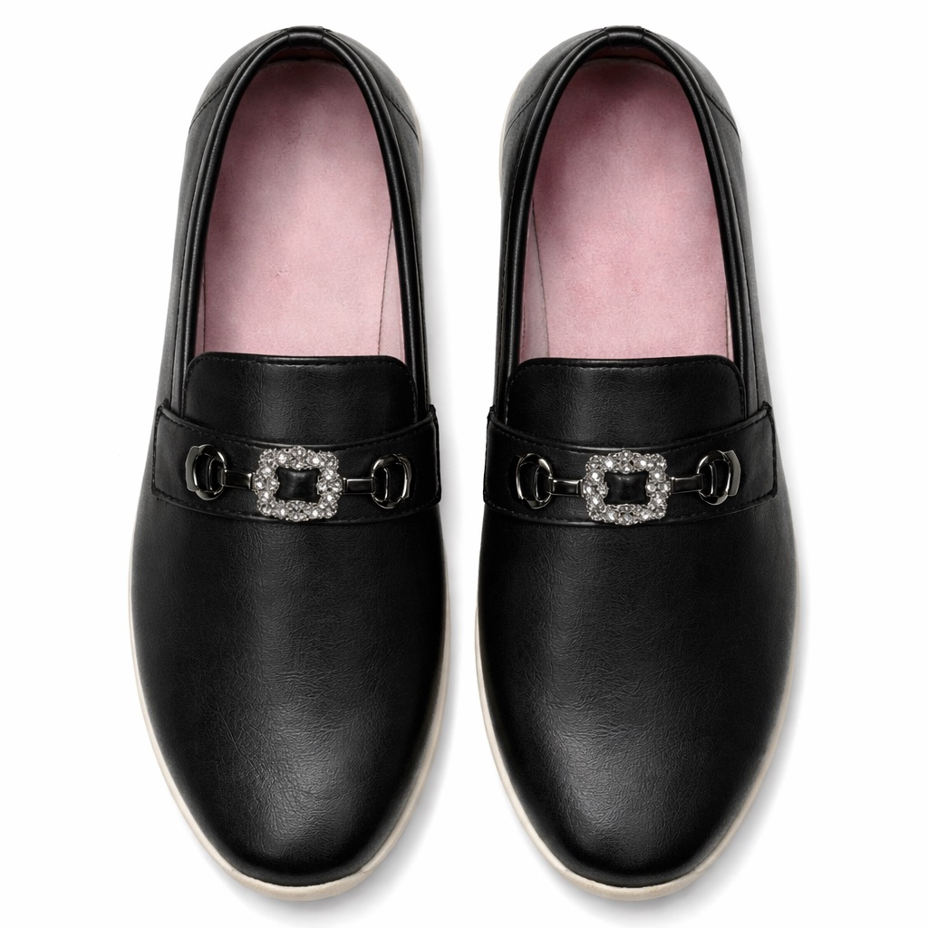 Black Comfort Luxe Buckle Slip On Loafers