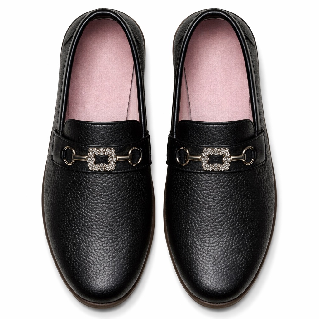 Black Textured Comfort Chain Slip On Loafers for Men