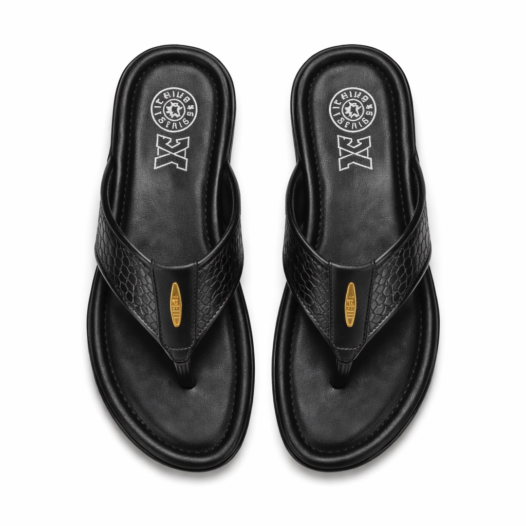 Textured Leather Toe Post Sandals    Black