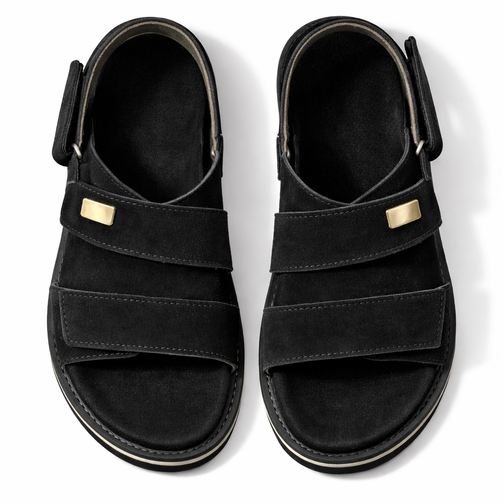 Triple Strap Comfort Sandals with Back Support     Black