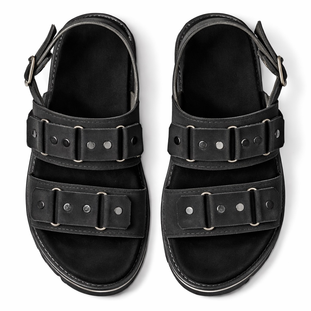 Dual Strap Buckle Comfort Sandals with Back Support     Black