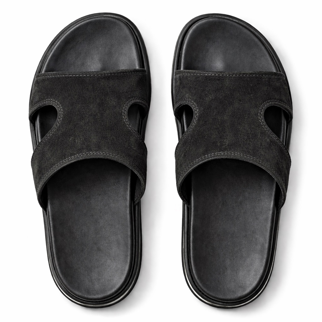 Minimal Cut Out Comfort Slide Sandals    Black