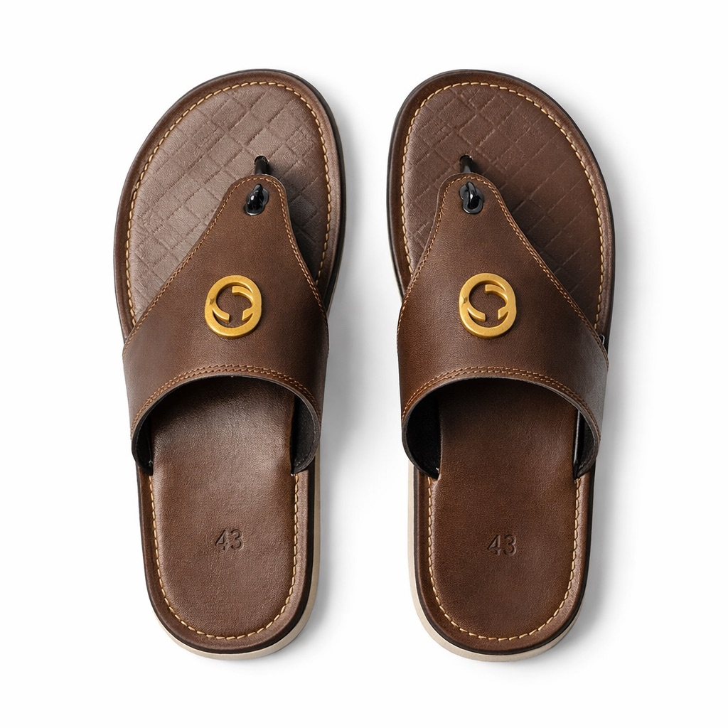 Classic Leather Cut Out Slide Sandals     Brown