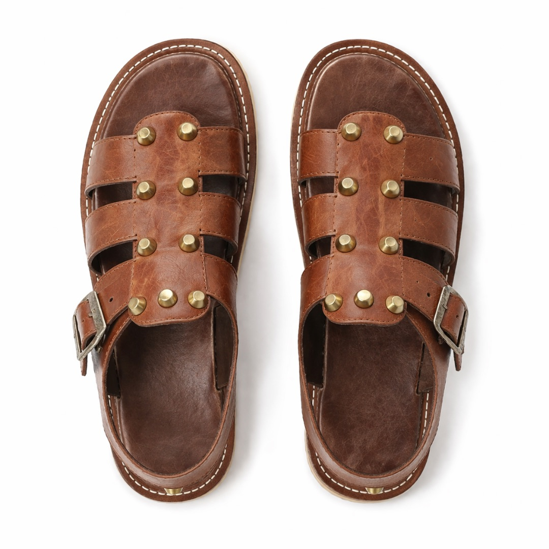 Studded Gladiator Strap Sandals with Back Support     Brown
