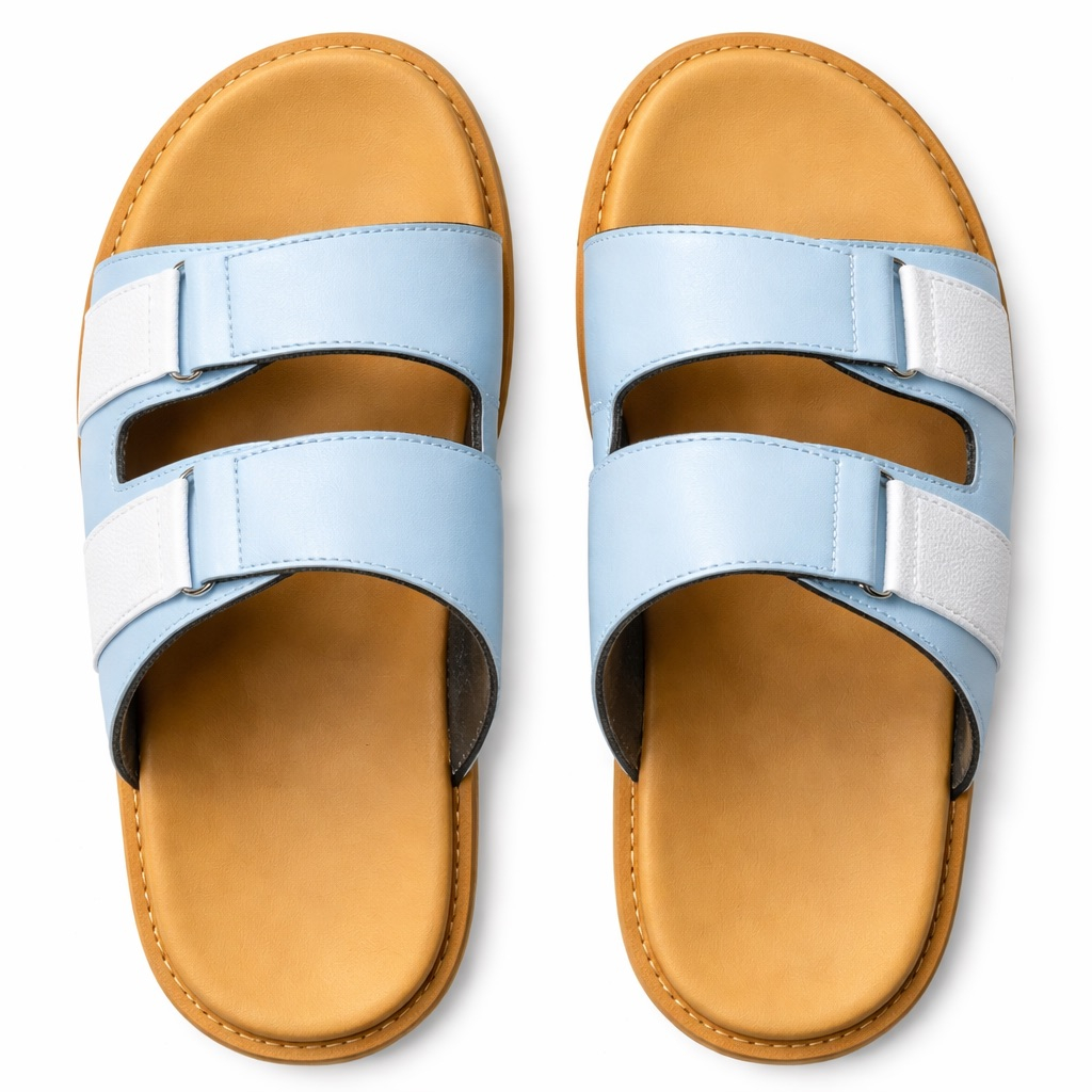 Dual Strap Contrast Slide Sandals     Blue and White