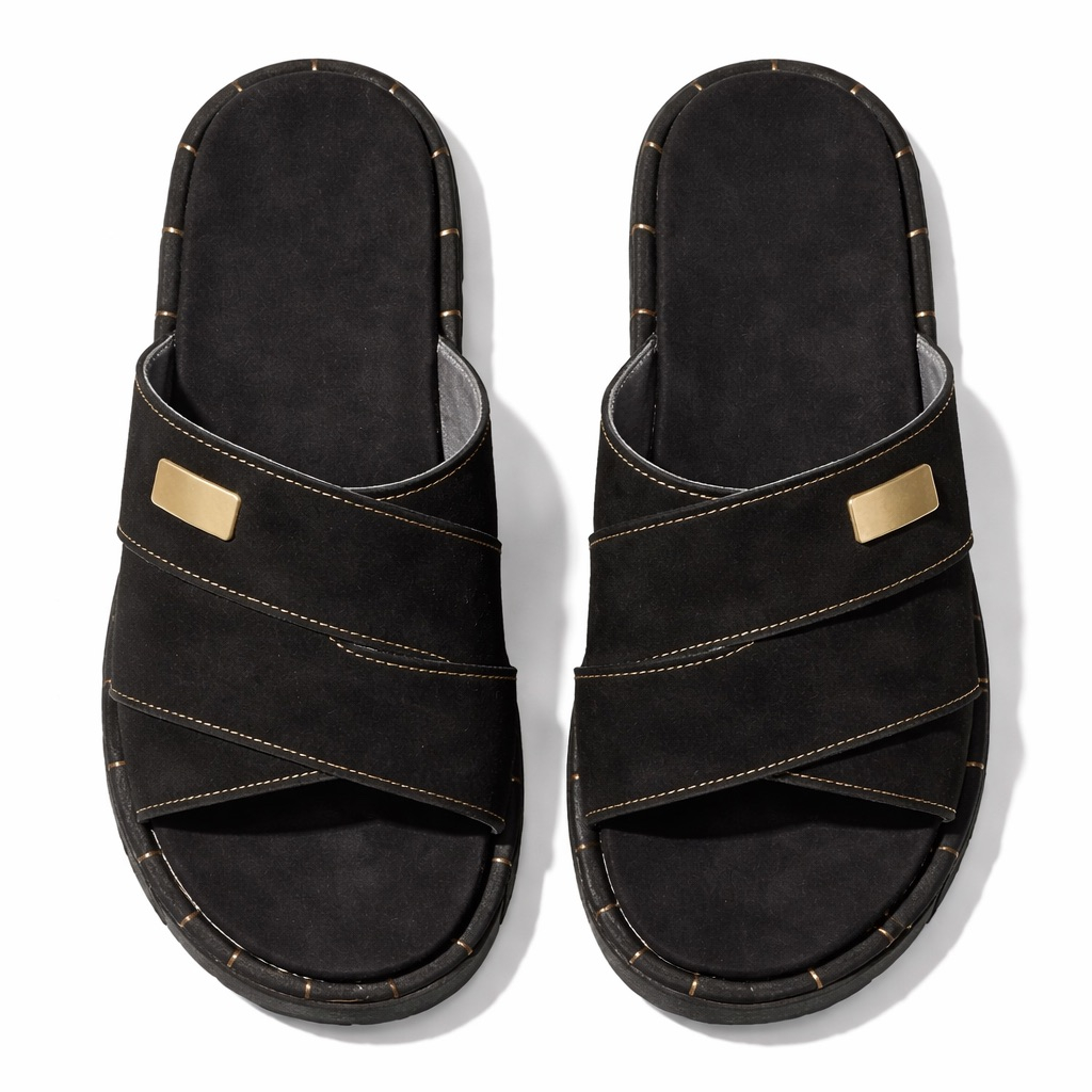 Chunky Cross Strap Comfort Slide Sandals    Black