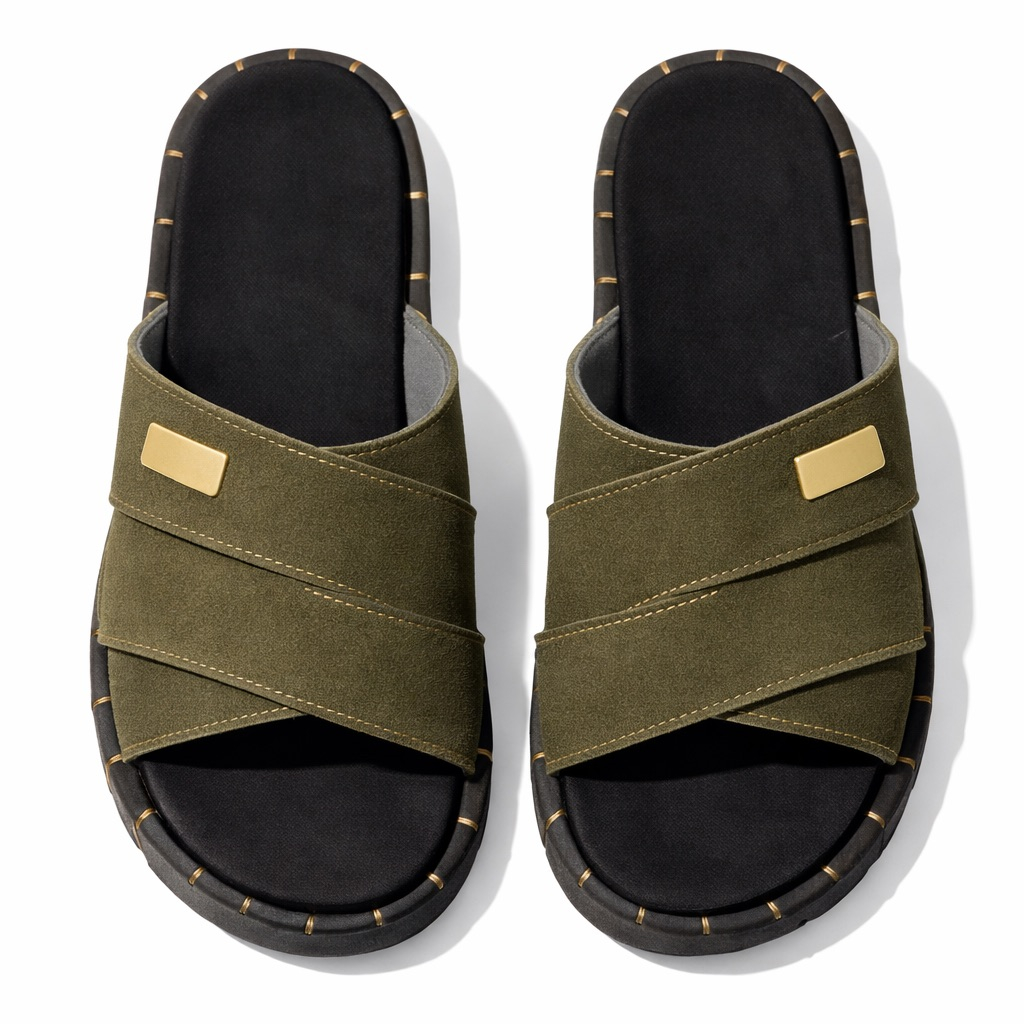 Minimal Cross Strap Slide Sandals    Olive